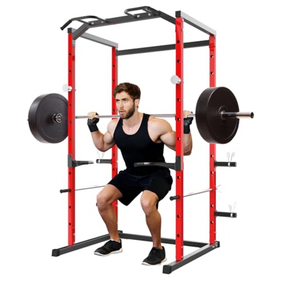 Pull Up Bar - ヘビーデューティーパワーケージ（プルアップバー付き）1100LB耐荷重シティスクワットラック、ホームジム筋力トレーニング用、調整可能なJフック安全バー付き