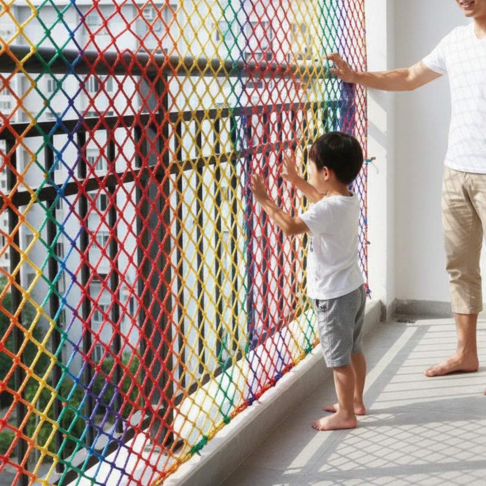 Rope Climb - 子供用落下防止ネット マルチカラー バルコニーガードレールメッシュ カラフルなクライミングネット 耐摩耗性装飾ロープネット 耐候性