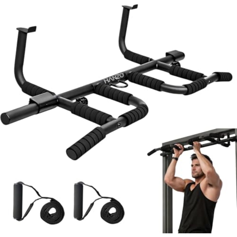 Pull Up Bar - ドア枠懸垂バー セット サスペンションストラップ付き マルチグリップ チンニングバー ホームジム用