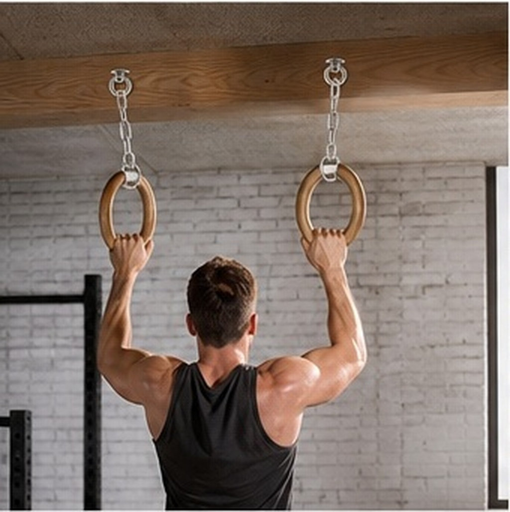 Gymnastic Ring - 2個入り、ステンレス製、頑丈な吊り下げフックセット。体操用リング、ヨガ用スイング、ポーチスイングなどに使用できるアイプレート付き。