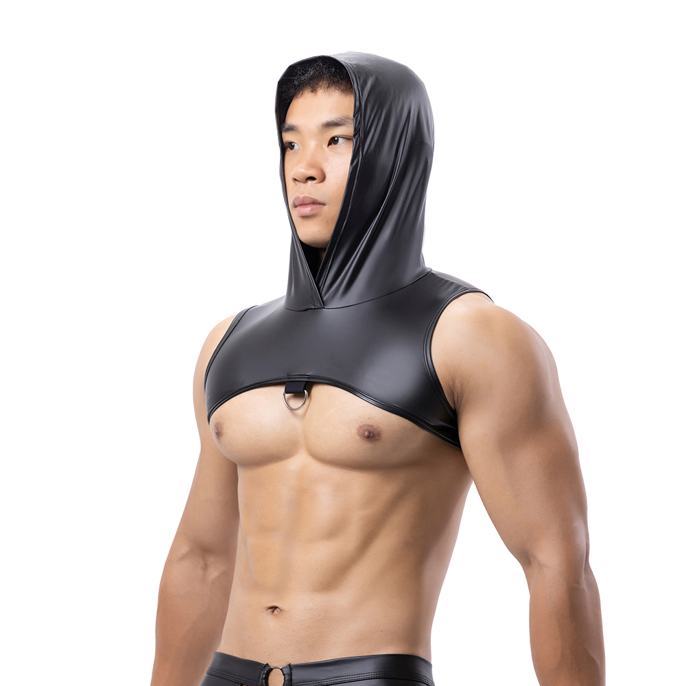 男性フェイクレザーフード付きフィットネスタンクトップ胸ハーネ - Gymnastic Ring のレビューと価格