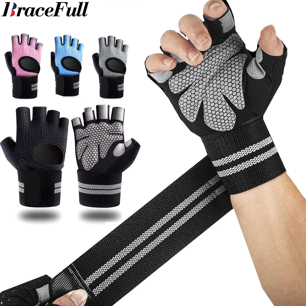 1 ペアハーフフィンガージムフィットネスグローブリストラップ - Weightlifting Gloves のレビューと価格