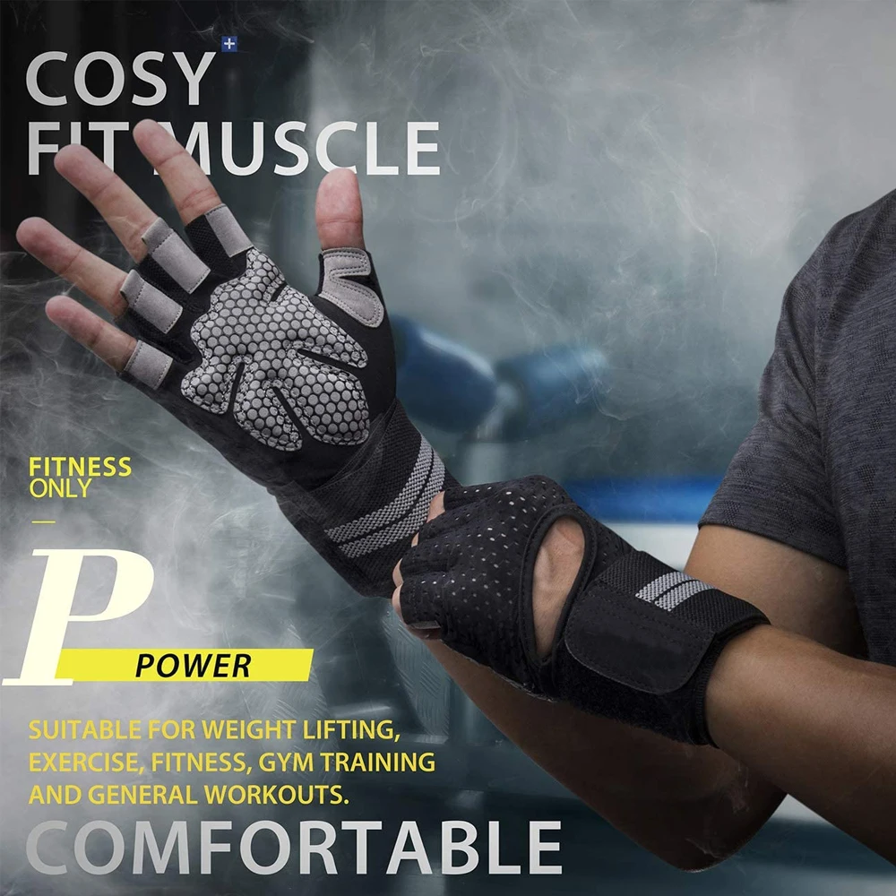 1 ペアハーフフィンガージムフィットネスグローブリストラップ - Weightlifting Gloves のレビューと価格